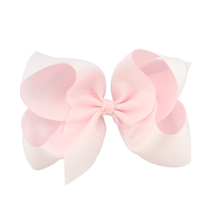 Lazo para el pelo de cinta de grosgrain rosa de 6 pulgadas para niñas sobre blanco