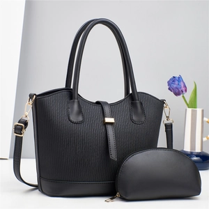 Borsa Tote A Secchiello E Bustina Da Donna In Pelle PU Pieghe A Righe Verticali Grande Capacità Borsa Versatile