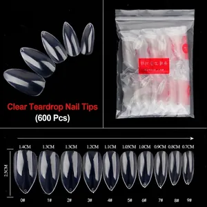 Größentabelle für 600 transparente Mandel-Kunstnagelspitzen mit 10 verschiedenen Breiten
