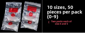 Detailansicht klarer Tropfen-Nagelspitzen in 10 Größen 0-9 mit 50 Stück pro Packung
