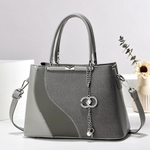 Fashion Women Patchwork Shoulder Bag PU Leather Woven Crossbody Handbag With Rhinestone Chain Charm Elegant Trendy Style