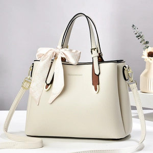 Women Handbag PU Leather Lychee Pattern Crossbody Shoulder Bag With Scarf Decoration Trendy Elegant Fashion Tote