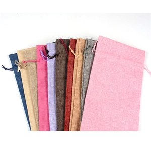 Linen drawstring wine gift bags in 10 diverse colors for packaging champagne and wine bottles