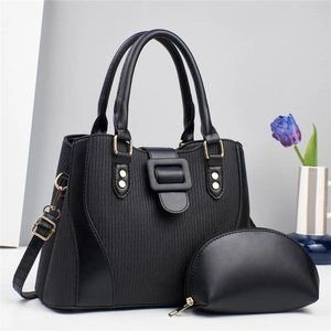 Women Pleated PU Leather Handbag And Pouch Set Large Capacity Shoulder Tote Bag Elegant Minimalist Bag For Daily Work