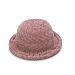Women's breathable hollow knit dome sun hat in elegant dusty rose pink finish