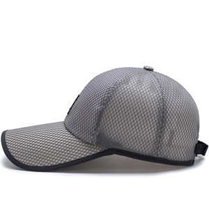 Men's breathable mesh baseball cap with long brim in gray for summer outdoor sun protection