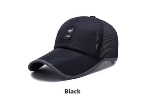 Close-up of black breathable mesh baseball cap with a rectangular TUTU PAI logo patch