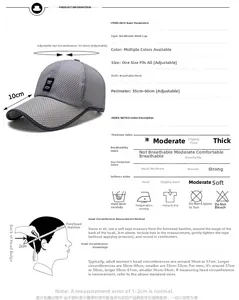 Detailed size guide for breathable mesh baseball cap with 10cm long sun shade brim