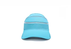 Front view of light blue sun visor hat with breathable white mesh for sports and beach