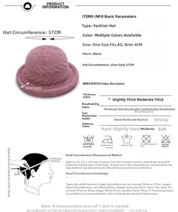 Pink knit dome hat with 57cm circumference and 4cm brim detailed size specifications