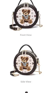 Détails du sac bandoulière rond avec broderie d'ours et surpiqûres en cuir monogramme