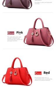 Detail view of lychee pattern leather bags in deep purple, pink, and vibrant red colors
