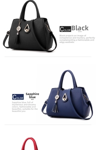Close-up of litchi pattern faux leather bags with gold teardrop lock and decorative tassels