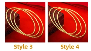 Detailed comparison of sparkling textured and striped gold-plated bangles in two styles