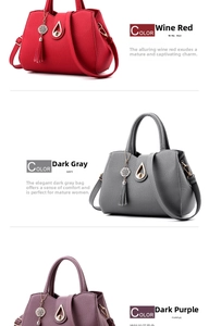 Lychee texture tote bags shown in wine red, gray, and purple with tassel details