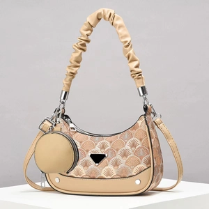 Schicke Damen Umhängetasche mit Muschelmuster Jacquard und passender Mini Geldbörse