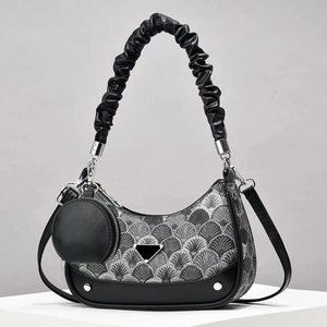 Stickerei Jacquard Schultertasche Mit Gerafftem Griff Und Runder Münztasche PU Leder Vintage Unterachsel Umhängetasche Damen
