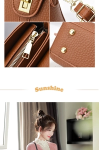 Detailed views of brown pebble leather texture and gold hardware on a crossbody bag
