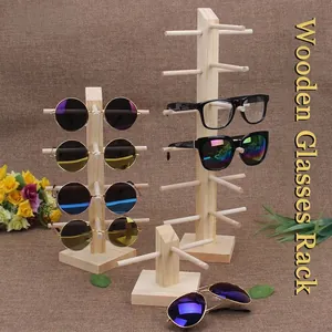Solid wood eyeglasses display stand set for multiple sunglasses in various heights