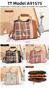 Detailed size chart for minimalist handbag A91575 with multi-layer zipper interior
