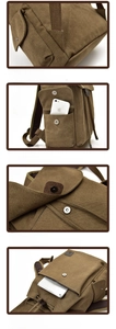 Detailansicht des khakifarbenen Canvas-Rucksacks mit verstärkten Gurten und Magnetverschluss