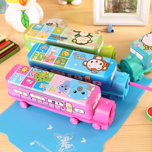Trousses colorées en forme de train pour enfants avec taille-crayons et motifs mignons
