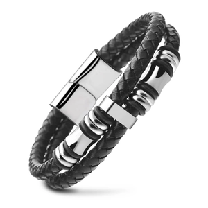 Double Layer Braided Leather Bracelet With Stainless Steel Magnetic Clasp Fashion Trendy Jewelry For Men Women