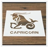 Detailed Capricorn themed stencil for coffee dusting shown on a wooden background