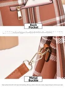 Detail of minimalist shoulder bag with anti-theft back pocket and gold plated hardware