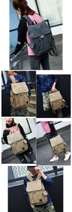 Collage von Canvas-Rucksack in Grau und Khaki mit verschiedenen Tragepositionen und Trägern
