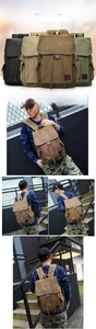Detail eines Vintage-Canvas-Rucksacks aus reiner Baumwolle mit Leder-Schnallenverschluss