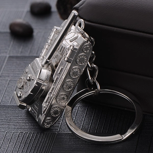 Polished silver metal T34 tank model keychain with detailed wheels and rotating turret