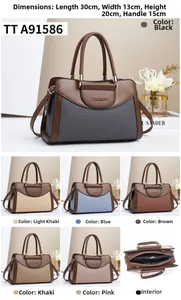 Tableau des tailles détaillé pour sac à main en cuir PU avec diverses couleurs