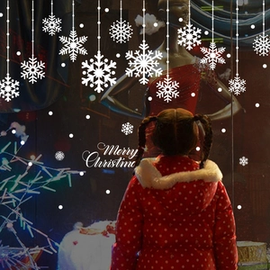 Christmas Window Stickers PVC Removable Snowflake Merry Christmas Decal DIY Holiday Showcase Glass Decoration White