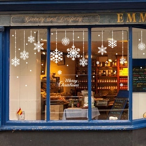 Merry Christmas white snowflake window stickers for glass storefront holiday decoration