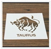 Detailed view of white plastic Taurus zodiac stencil for coffee or art decoration