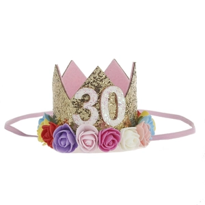 Detailed crown headband with number 30 and colorful roses for birthday party