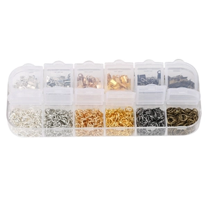 12-grid jewelry making kit with lobster clasps and jump rings in six metallic colors