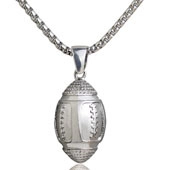 Detail showing a silver dumbbell pendant necklace for fitness lovers on a white background