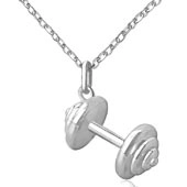Macro shot of silver dumbbell pendant with high-quality polished metallic finish