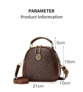 Detailed size specifications of the brown monogram crossbody bag with dimensions shown