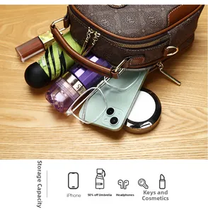 Detail showing the spacious interior of a vintage monogram mini crossbody bag with essentials