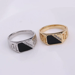 Classic silver and gold geometric rings with black enamel inlay and zircon accents