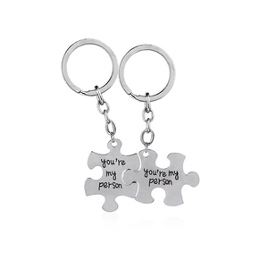 Trendy Alloy You Are My Person Lettering Puzzle Piece Keychain Set Silver Metal Key Ring For Couples Best Friends Jewelry Gift