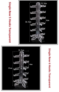 Transparent acrylic eyewear stand showing 5 and 6-tier cross base display racks