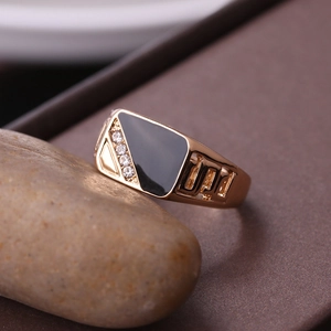 Classic men's geometric triangle ring in rose gold and black enamel finish on stones