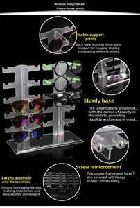 Close-up of double-row 5-tier clear acrylic glasses display stand with reinforced screws