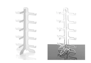 Dual-sided 5-tier acrylic glasses rack in frosted white and transparent finishes