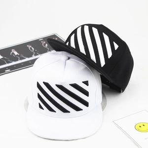 Flat Brim Baseball Cap Diagonal Stripe Embroidery Adjustable Hip Hop Snapback Hat For Men Women Breathable Sunshade