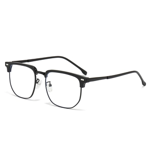 Modern black half-rim anti-blue light glasses with premium metal minimalist frame